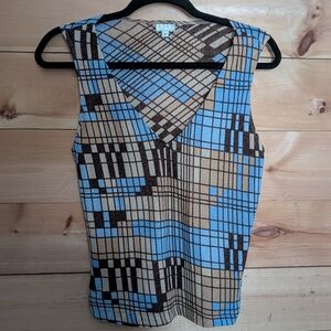 XOXO Blue and Brown Geometric Tank Top, Size Large